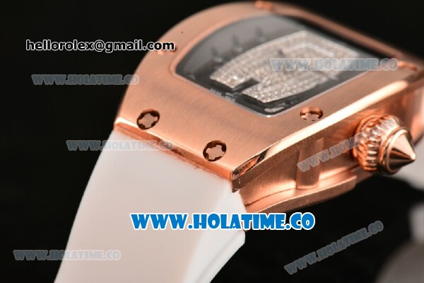 Richard Mille RM007 Miyota 6T51 Automatic Rose Gold Case with Diamonds Dial and White Rubber Strap - Click Image to Close